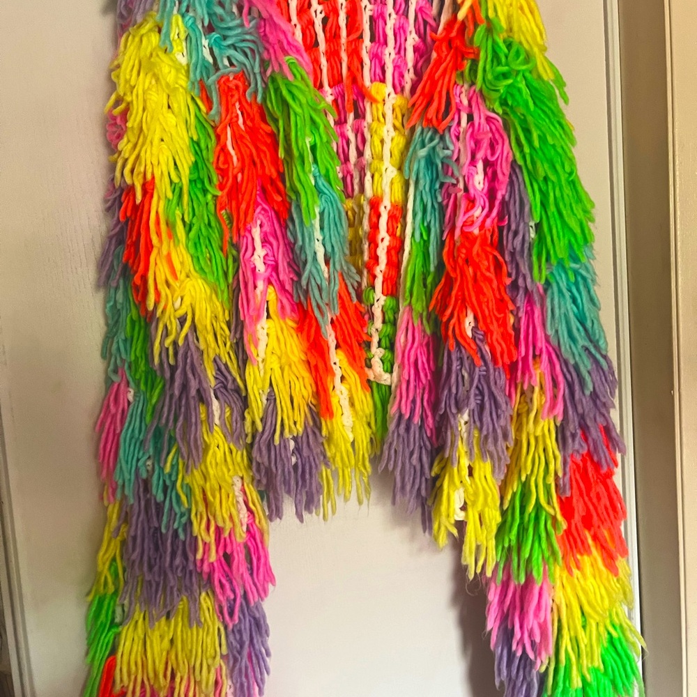 PLT rainbow fringe coat
